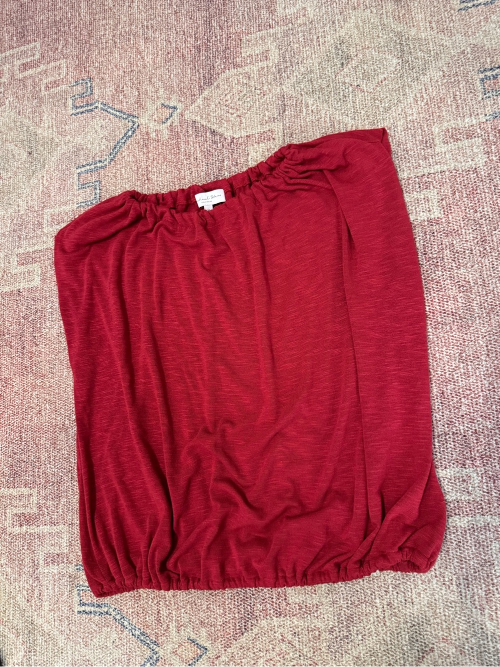 Micheal Stars red boatneck sleeveless bubble hem gathered blouse size medium
